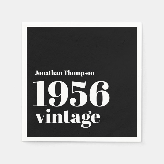 1956 Vintage Name Black 70th Birthday Party Napkin (Front)