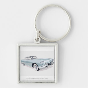 1957 Cadillac with silhouette of driver inside Key Ring