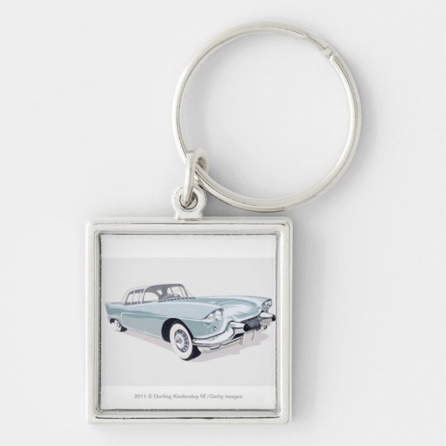 1957 Cadillac with silhouette of driver inside Key Ring (Front)