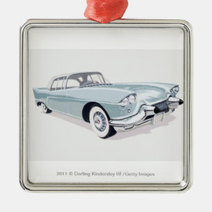 1957 Cadillac with silhouette of driver inside Metal Tree Decoration