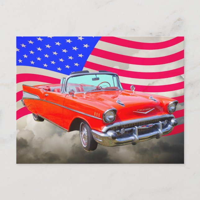 1957 Chevrolet Bel Air And US Flag Postcard (Front)