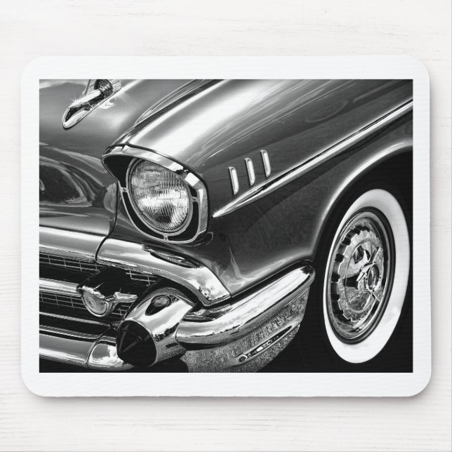 1957 Chevrolet Bel Air Black & White Mouse Mat (Front)