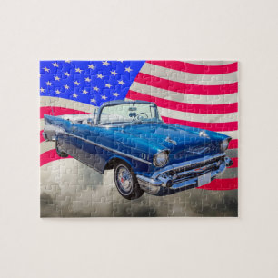 1957 Chevrolet Bel Air with American Flag Jigsaw Puzzle