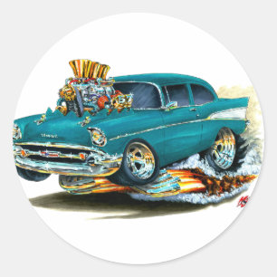 1957 Chevy 150-210 Teal Car Classic Round Sticker