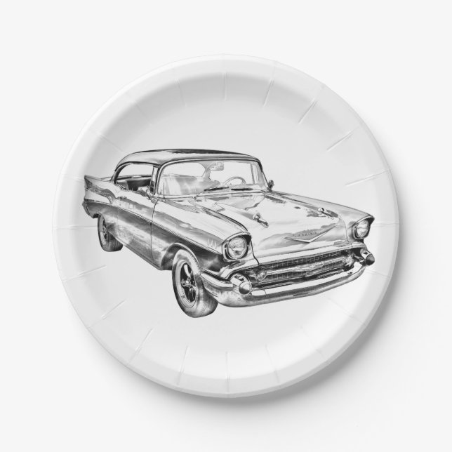 1957 Chevy Bel Air Classic Car Illustration Paper Plate (Front)