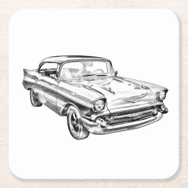 1957 Chevy Bel Air Classic Car Illustration Square Paper Coaster (Front)