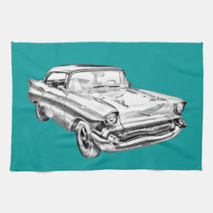 1957 Chevy Bel Air Illustration Tea Towel