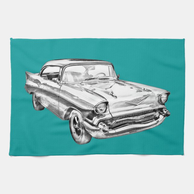 1957 Chevy Bel Air Illustration Tea Towel (Horizontal)