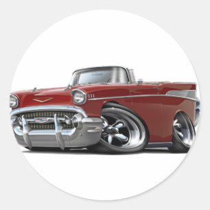 1957 Chevy Belair Maroon Convertible Classic Round Sticker