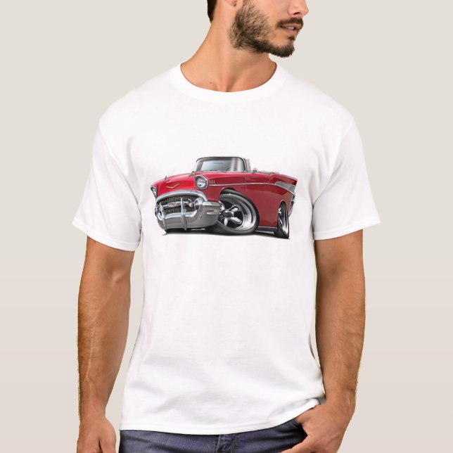 1957 Chevy Belair Red Convertible Hot Rod T-Shirt (Front)