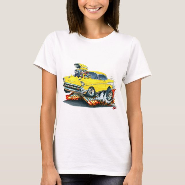 1957 Chevy Belair Yellow Car T-Shirt (Front)