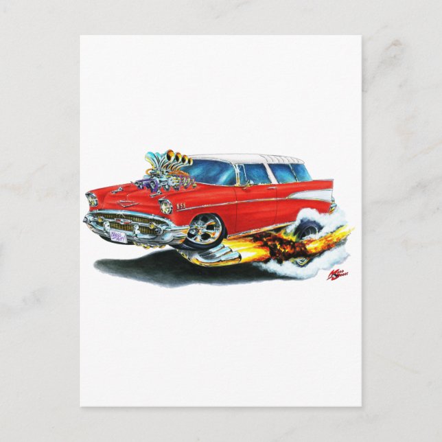1957 Chevy Nomad Red Car Postcard (Front)