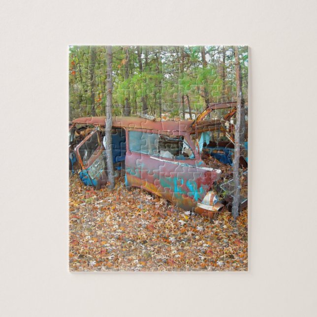 1957 Chevy Nomad Rusting in Wooded Junkyard Jigsaw Puzzle (Vertical)
