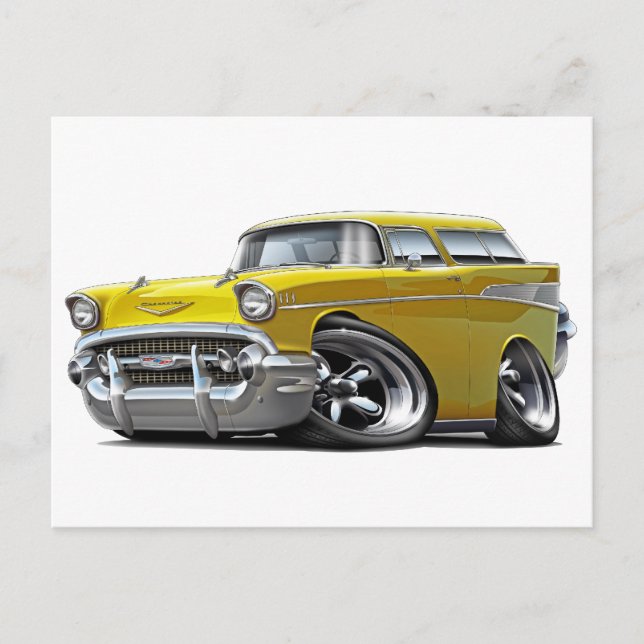 1957 Chevy Nomad Yellow Hot Rod Postcard (Front)