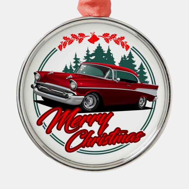 1957 Classic Car Holidays Ceramic Ornament (Front)