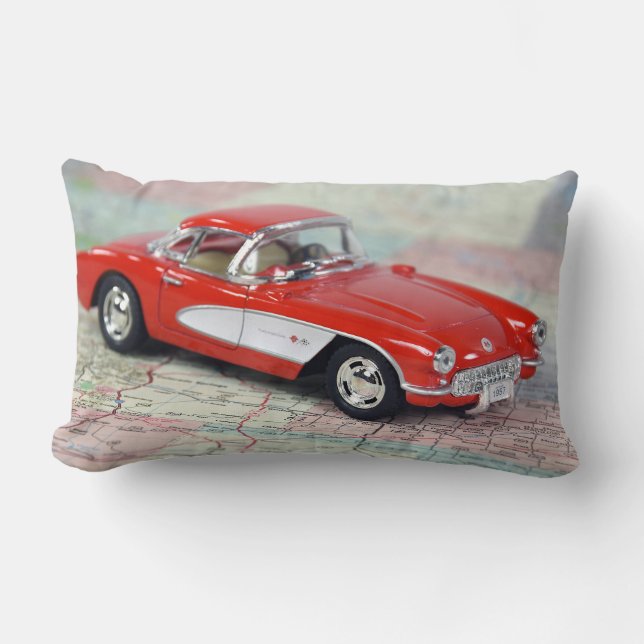 1957 Corvette on road map Lumbar Cushion (Front)