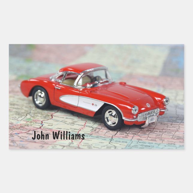 1957 Corvette on road map Rectangular Sticker (Front)