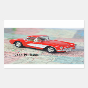 1957 Corvette on road map Rectangular Sticker