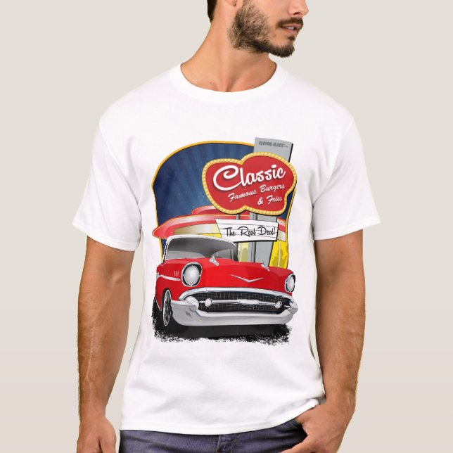 1957 Red and White Drive In Diner Chevy Bel Air T-Shirt (Front)
