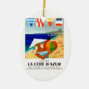 1957 Visitez La Cote D’Azur French Travel Poster Ceramic Tree Decoration