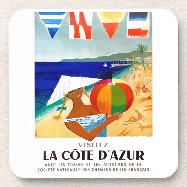 1957 Visitez La Cote D’Azur French Travel Poster Coaster (Front)