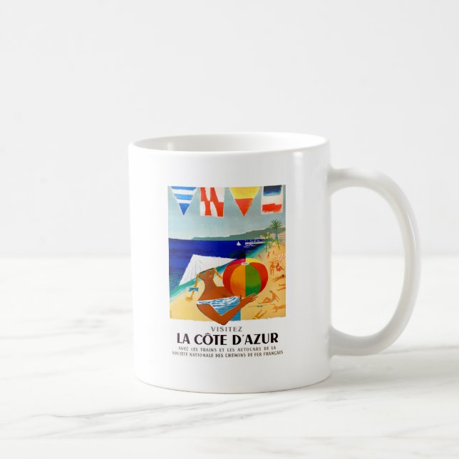 1957 Visitez La Cote D’Azur French Travel Poster Coffee Mug (Right)