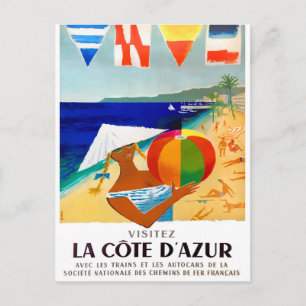 1957 Visitez La Cote D’Azur French Travel Poster Postcard