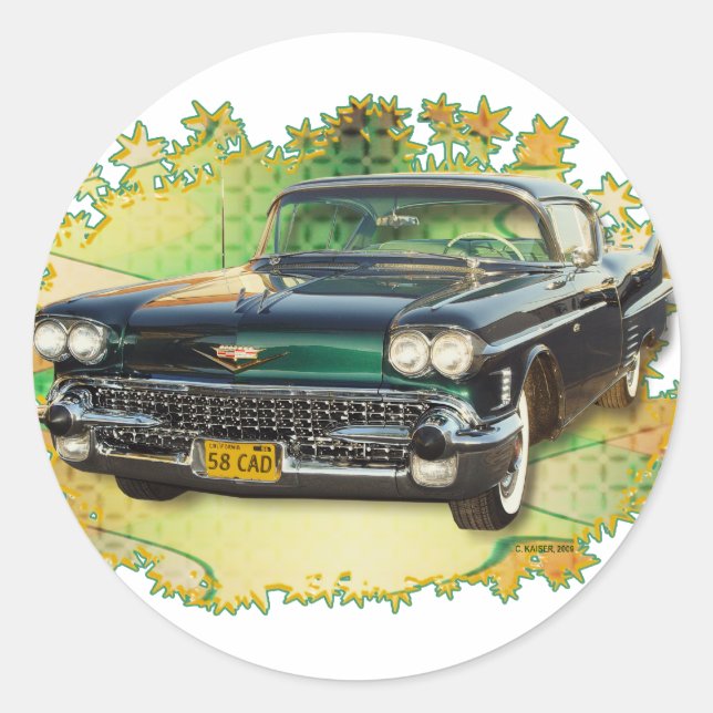 1958 CADILLAC #2 CLASSIC ROUND STICKER (Front)