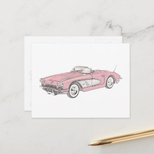 1958 Chevy Corvette Roadster Red and White Drawing Postcard