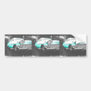 1958 chevy impala bright blue classic car bumper sticker