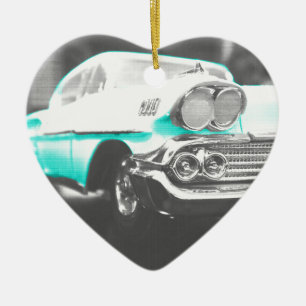 1958 chevy impala bright blue classic car ceramic tree decoration