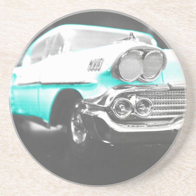1958 chevy impala bright blue classic car coaster (Front)