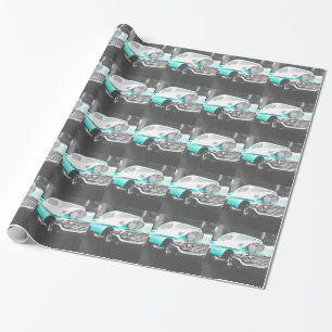 1958 chevy impala bright blue classic car wrapping paper