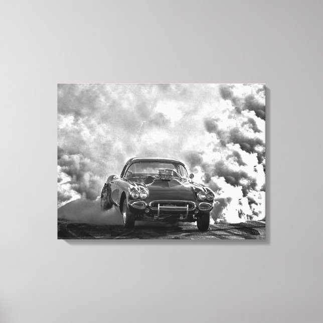1958 corvette burn out canvas print (Front)