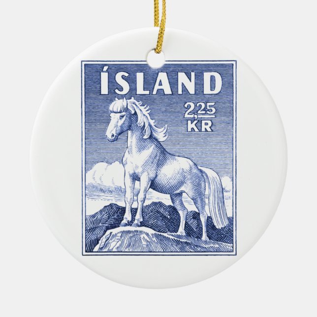 1958 Icelandic Horse Postage Stamp Ceramic Tree Decoration (Front)