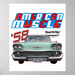 1958,Impala,Rockabilly,rusty car,distressed,Tailfi Poster