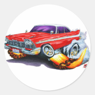 1958 Plymouth Fury Red Car Classic Round Sticker