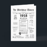 1958 The Year You Were Born Birthday Card<br><div class="desc">Step into the past with our captivating 1958 birthday card! Overflowing with pivotal moments and enthralling facts, it's tailor-made for your special day. This birthday card is packed with intriguing insights and snapshots of life during that era. From noteable events like the first colour TV broadcast, the birth of rock...</div>