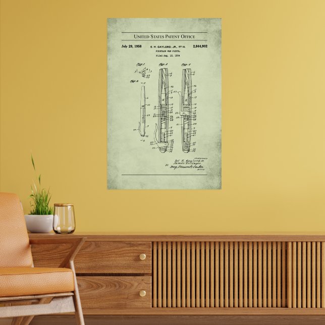 1958 US Patent 2844902 - Fountain Pen Pistol Poster (Living Room 2)