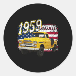 1959 59 Apache Truck 4th Of July American  Classic Round Sticker