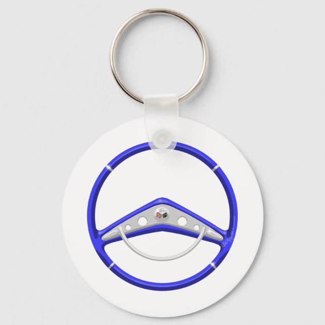 1959 Blue Chevrolet Steering Wheel Key Ring (Front)