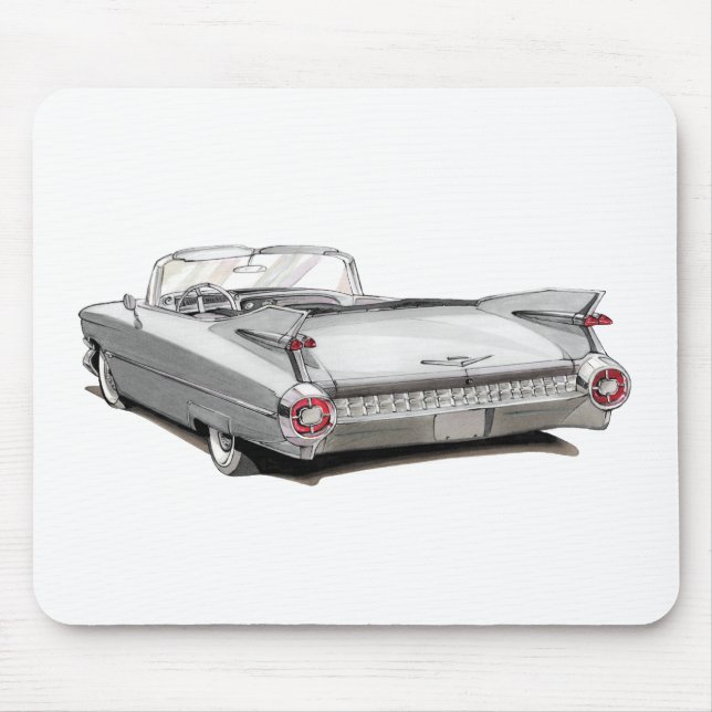 1959 Cadillac White Car Mouse Mat (Front)