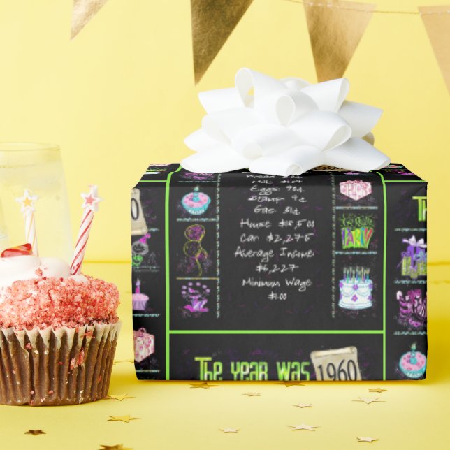 1960 Birthday Year Trivia Wrapping Paper (Birthday Party)
