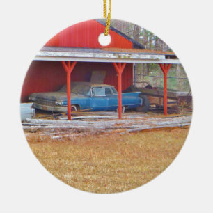 1960 BLUE SADAND DEVILLE Antique car Ceramic Tree Decoration