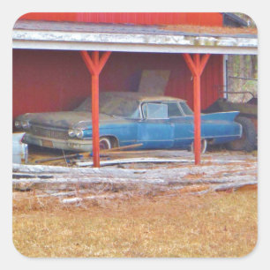 1960 BLUE SADAND DEVILLE Antique car Square Sticker