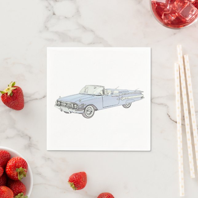 1960 Chevy Impala Blue Convertible Art Paper Party Napkin (Insitu)