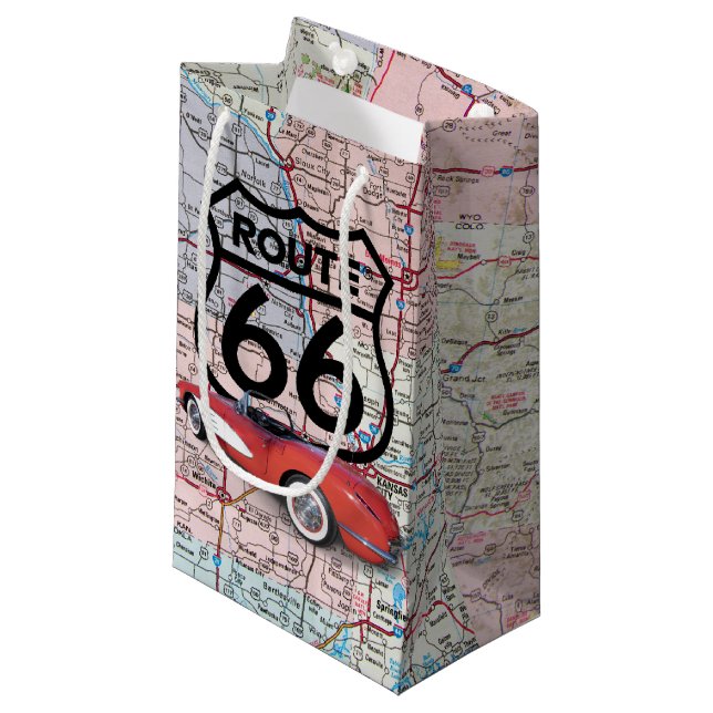 1960 Corvette and Route 66 Sign Small Gift Bag (Front Angled)