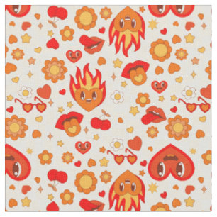 1960 groovy pop art valentines flames fire passion fabric