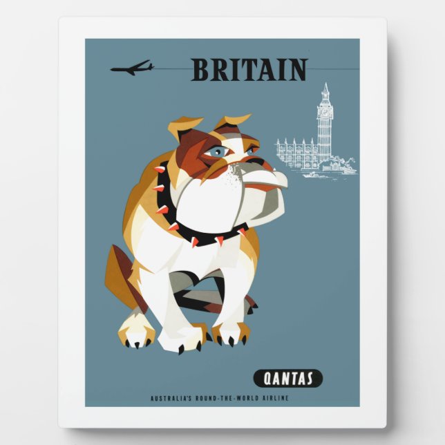 1960 Qantas Britain Bulldog Travel Poster Plaque (Front)