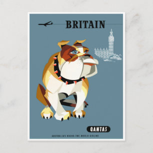 1960 Qantas Britain Bulldog Travel Poster Postcard